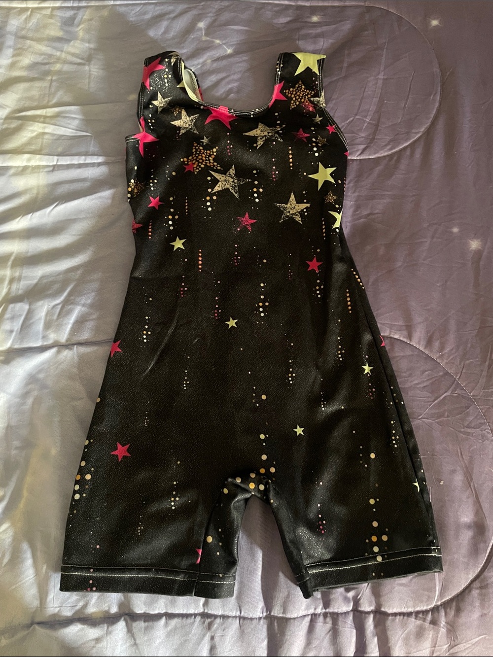 Kids Black Star-Print Gymnastics Shorts Romper